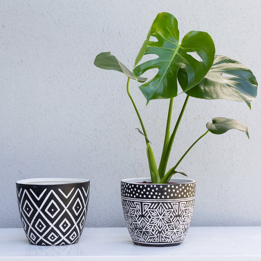 White & Black Patterned Pot